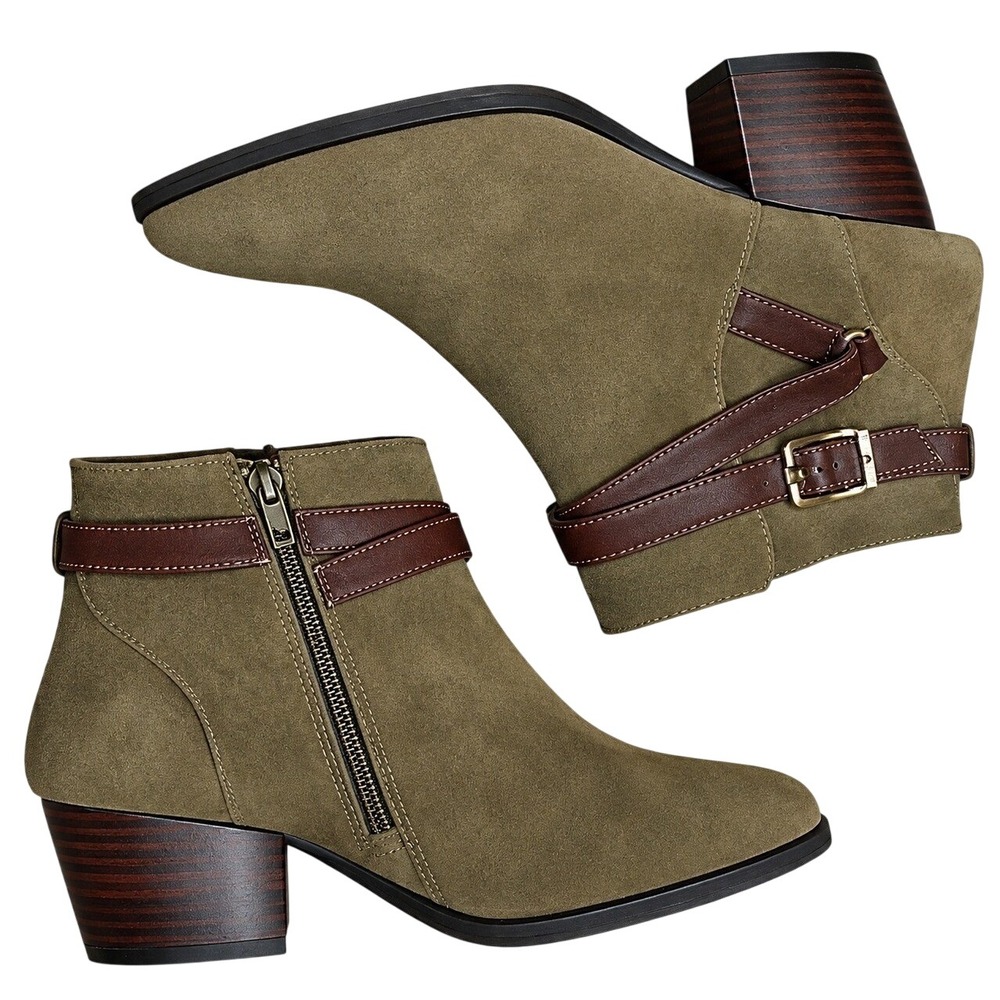 Alex Marie Suede Buckle Strap Ankle Boots Women 7M Olive Green